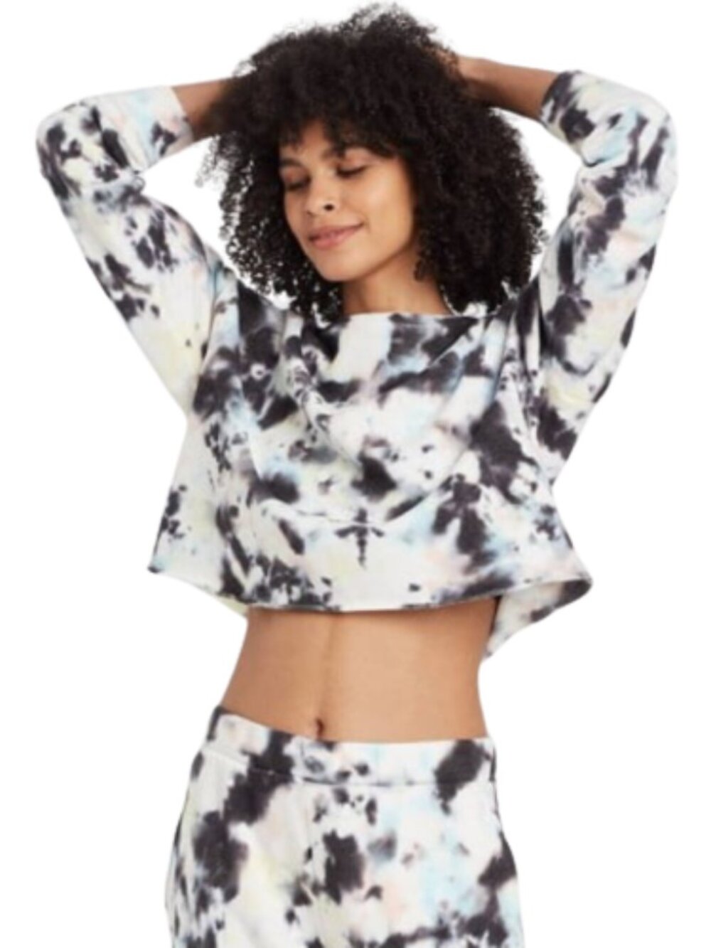 Colsie Multicolor Tie-Dye Crop Sweatshirt Fleece Lined Sweater Lounge